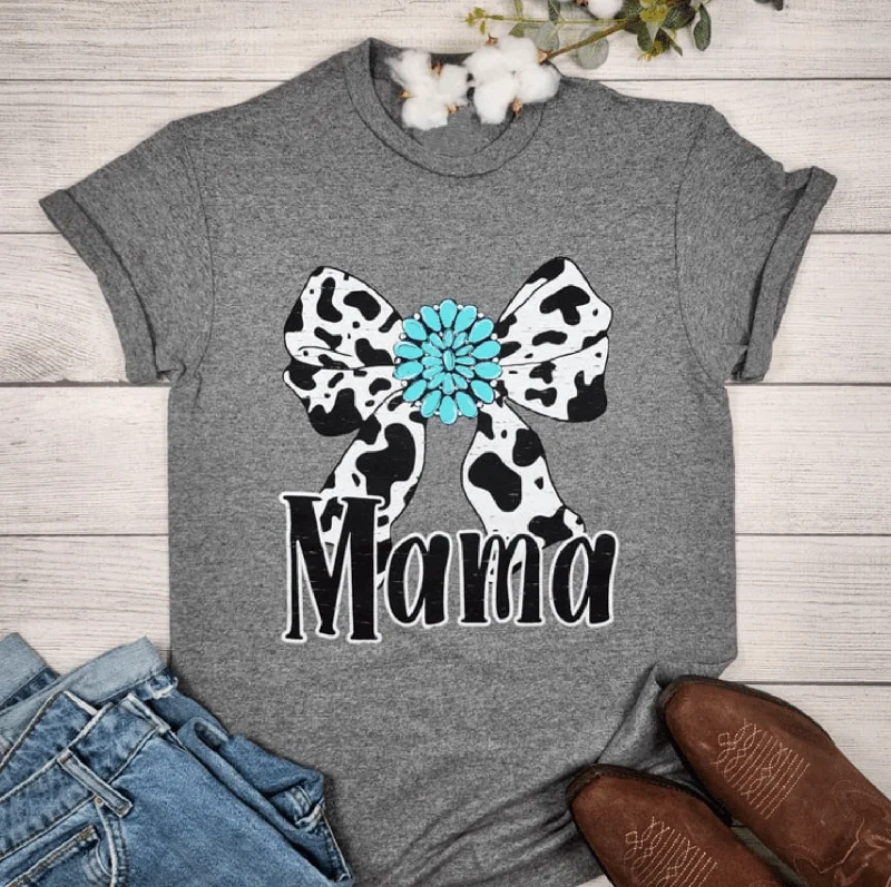 Year-End Sale Cow Print Bow Mama Graphic T-shirt