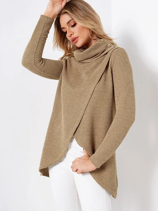 Super Bargain Custom High Neck Plain Long Sleeve Khaki T-Shirts