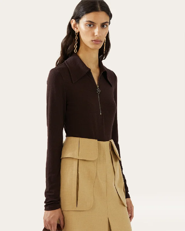 Final Offer Jasmine Top Tencel Cotton Blend Jersey Brown