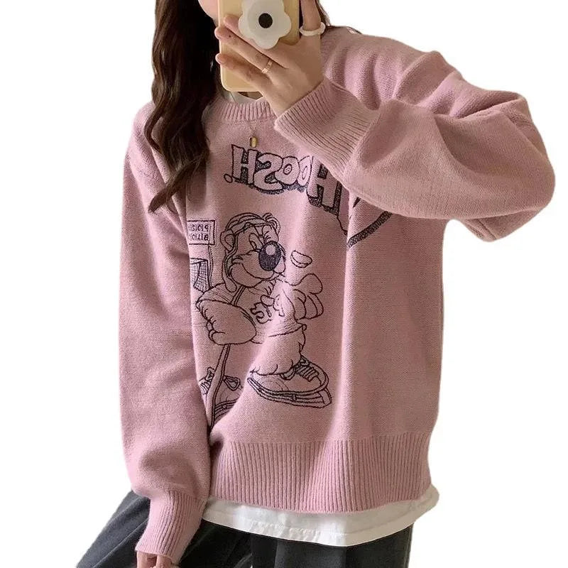 Weekend Deals That Sparkle 2024 spring and autumn best-selling high quality o collar long sleeve slim cartoon letter jacquard women's knitwear Weekend Deals That Sparkle 2024 spring and autumn best-selling high quality o collar long sleeve slim cartoon letter jacquard women's knitwear
