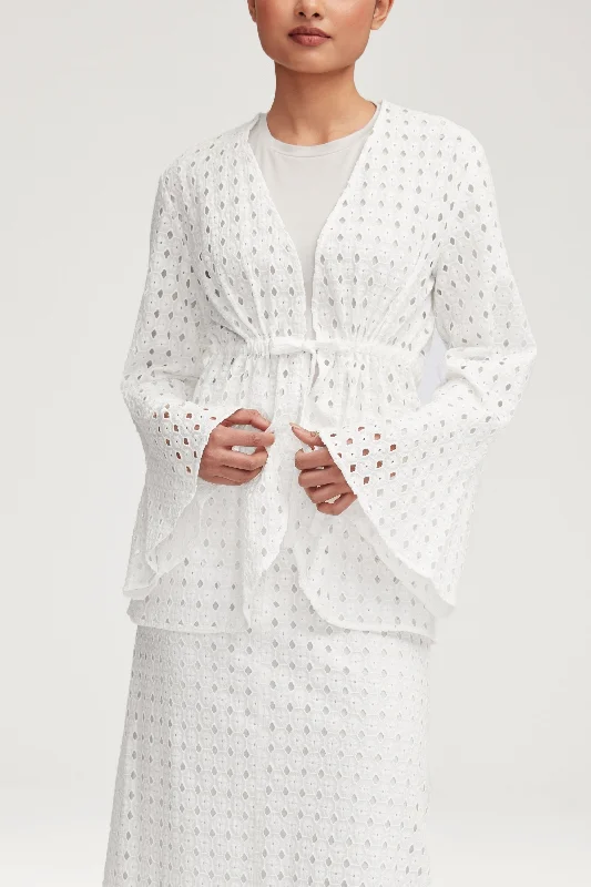 Incredible Offers Mamba White Eyelet Tie Front Top