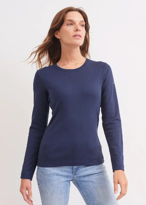 Loyalty Reward T-shirt manches longues Celina - col rond, en coton uni (MARINE)