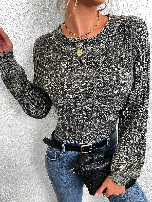 Deal Alert Casual Plain Rib-Knit Long Sleeve Round Neck Regular Women Sweater