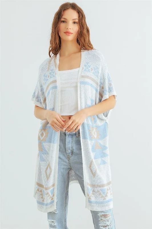 Savings Galore Sky Mix Tribal Print Knit Open Front Cardigan /2-2-2