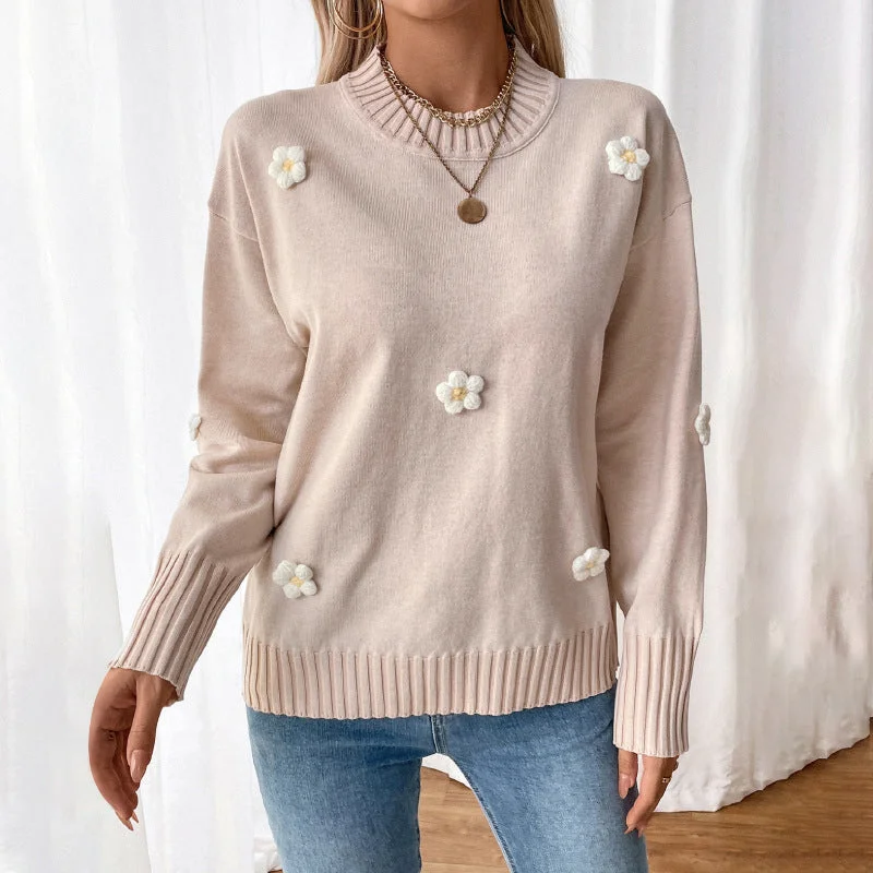 Overstock Sale Floral Decor Knit Pullover Crew Neck Sweater Wholesale Womens Clothing N3824091200043 Overstock Sale Floral Decor Knit Pullover Crew Neck Sweater Wholesale Womens Clothing N3824091200043