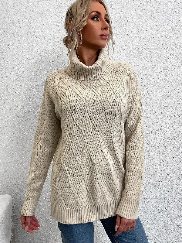 Special Savings Casual Plain Long Sleeve High Neck Long Women Sweater