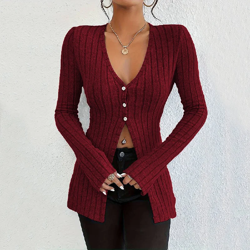 Super Sale Sexy V-Neck Cardigans Long Sleeve Revealing Bottom Tops Wholesale Womens Clothing N3824070500028