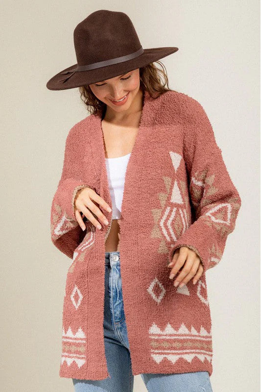 Weekend Discounts to Grab Boho Fuzzy Aztec Geometric Print Cardigan
