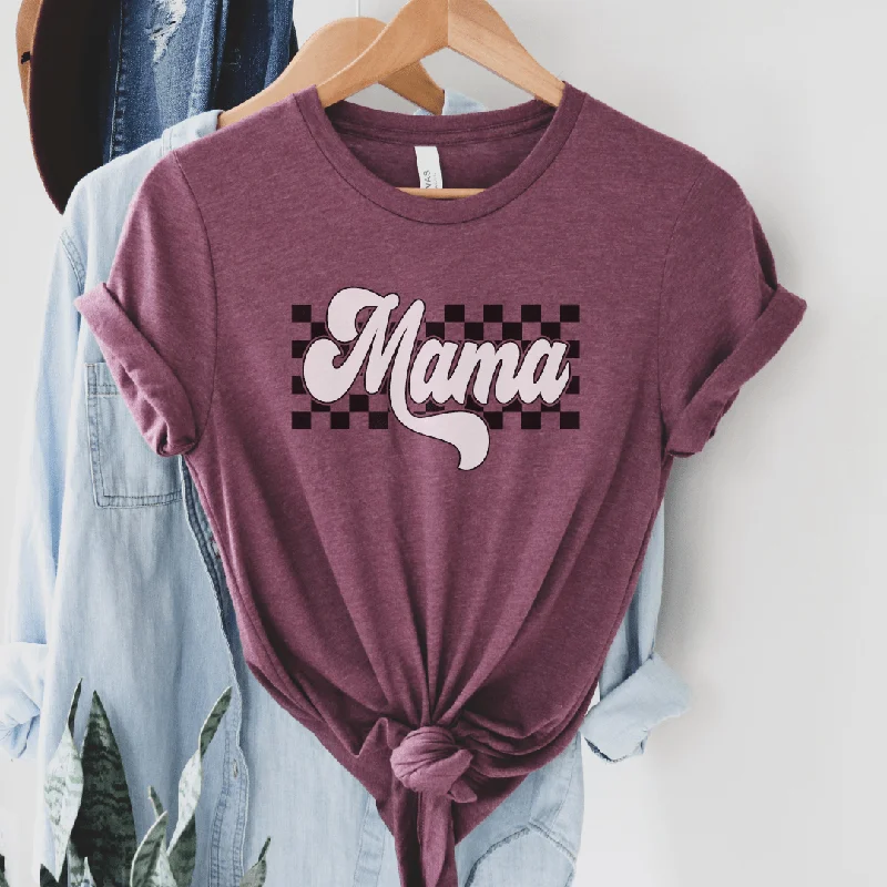 Discount Mania Maroon Checkered Mama Soft Graphic Tee