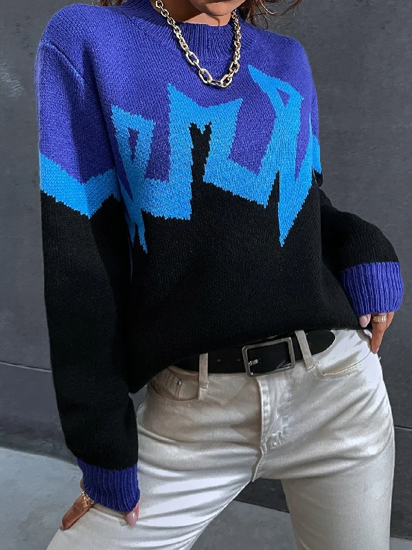 Unmissable Offer Casual Colorblock Long Sleeve Stand Collar Regular Women Sweater