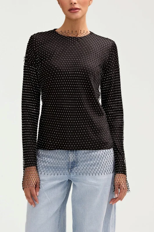 Flash Deals Sania Crystal Satin Top - Black