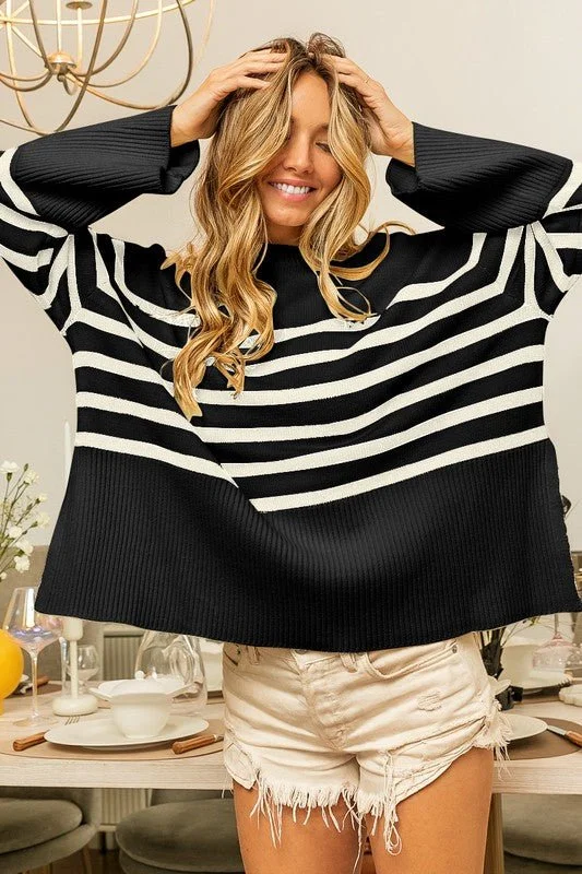 Can't Miss Ribbed Hem Striped Sweater
