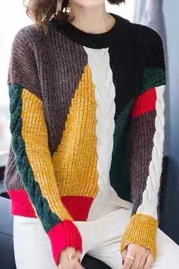 Seasonal Sale Color Block Wool Sweater