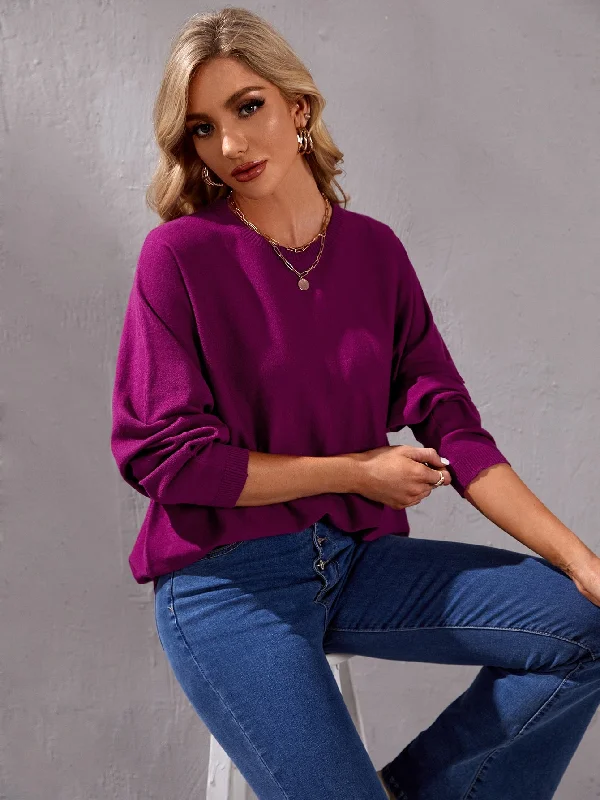 Weekend Deals That Impress Casual Plain Long Sleeve Round Neck Regular Women Sweater