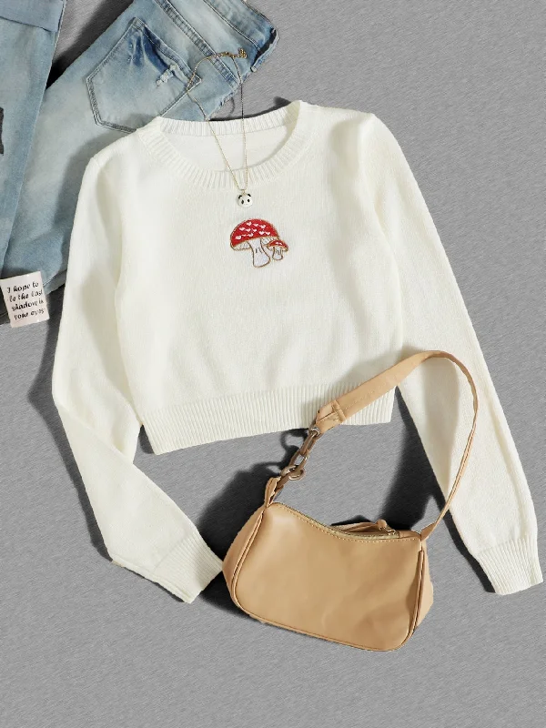 Shop and Save Casual Fruit&Vegetable Embroidery Long Sleeve Round Neck Crop Women Sweater Shop and Save Casual Fruit&Vegetable Embroidery Long Sleeve Round Neck Crop Women Sweater