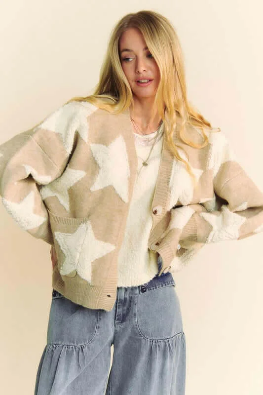 Savings Soar This Weekend Davi & Dani Fuzzy Star Button Down Cardigan
