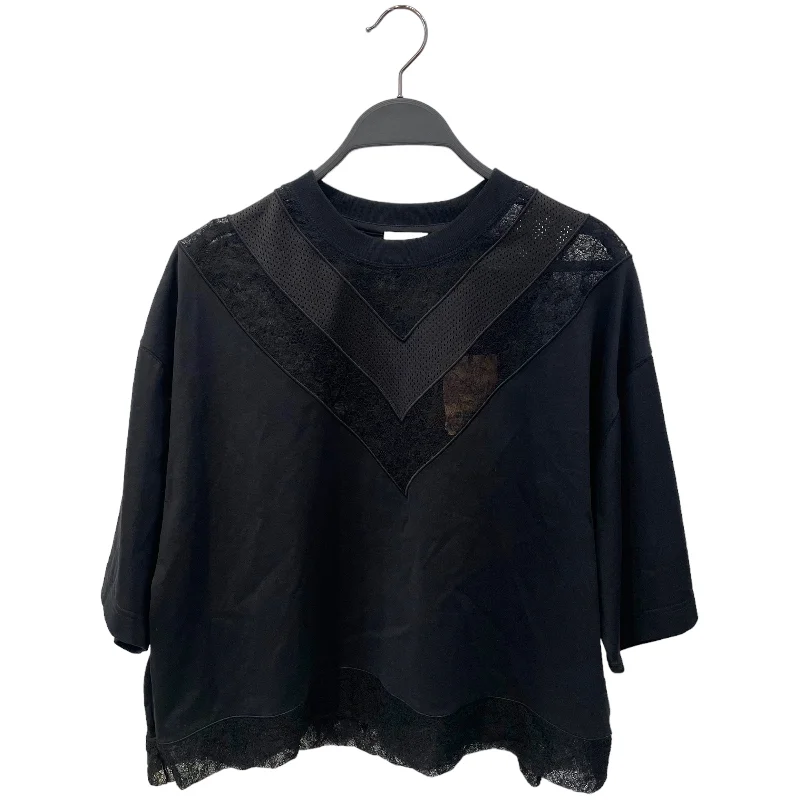 Markdowns BURBERRY LONDON/SS Cut & Sew/L/Cotton/BLK/Lace Insert Crop T-Shirt