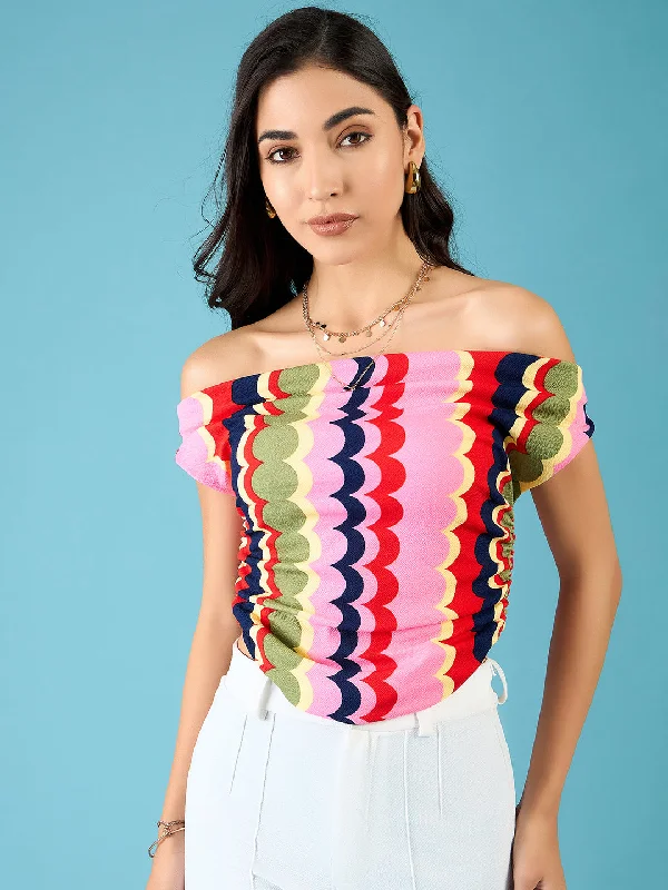 Weekend Discounts You Deserve Printed Cotton Stretchable Draped Crop Top