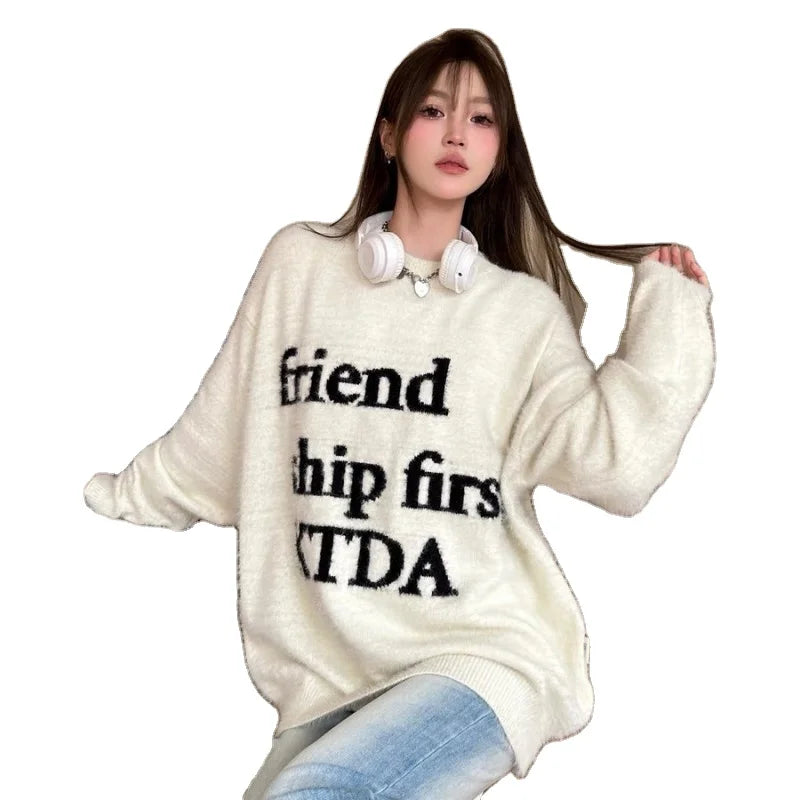 The Best Prices 2024 Spring and autumn high quality fashion large size round neck embroidered men's and women's couple letter loose sweater