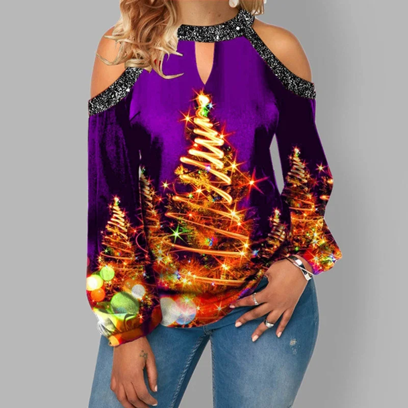 Weekend Offers That Sizzle Christmas Print Off Shoulder T-Shirt Wholesale Womens Tops Weekend Offers That Sizzle Christmas Print Off Shoulder T-Shirt Wholesale Womens Tops