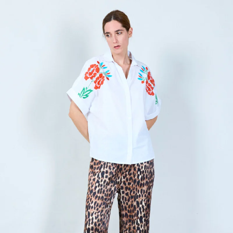 Weekend Specials Just for You Embroidered floral shirt with button front wholesale