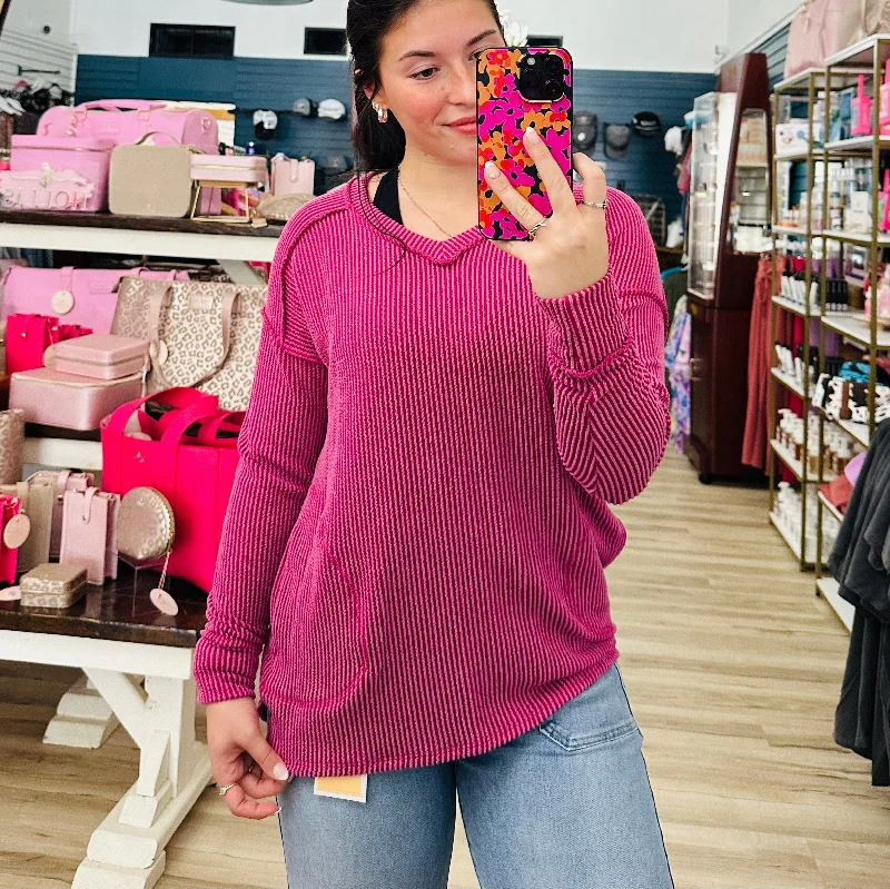 Shop the Weekend Away Berry Ribbed Knit Pullover