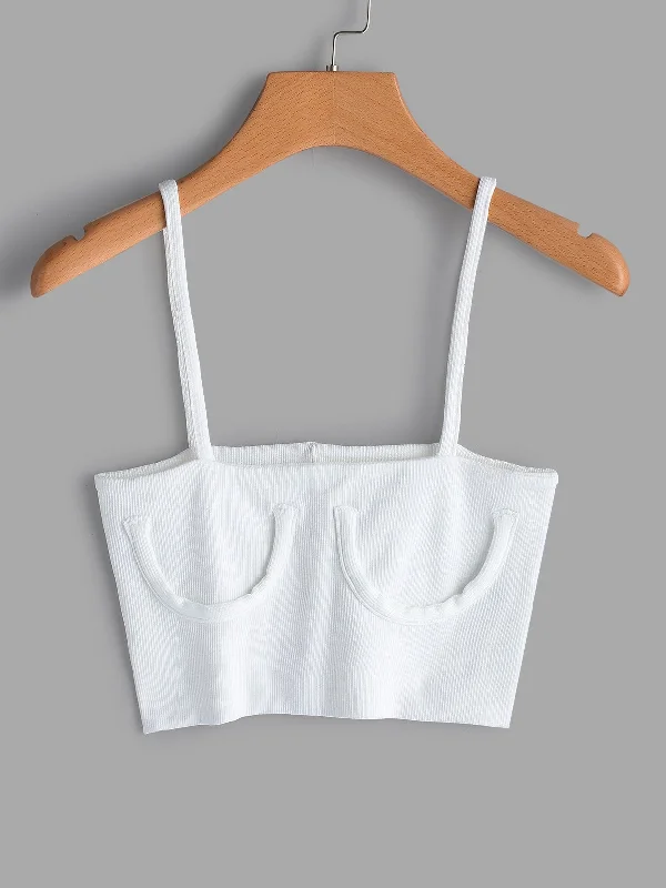 Clearance Items Custom Square Neck Plain Spaghetti Strap Sleeveless White Camis