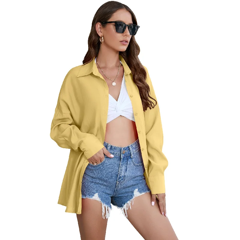 Lowest Price Loose Solid Color Long Sleeve Single Breasted Lapel Sun Protection Top Wholesale Womens Clothing
