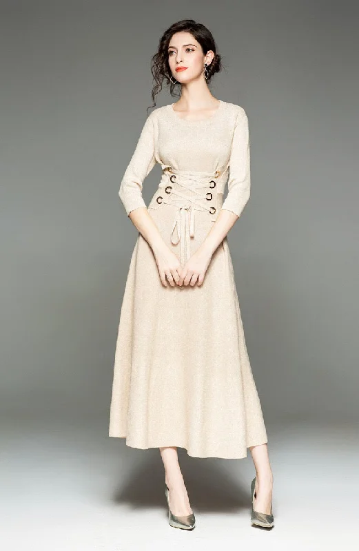 Special Savings Midi Dress W/ Lace Up Waist