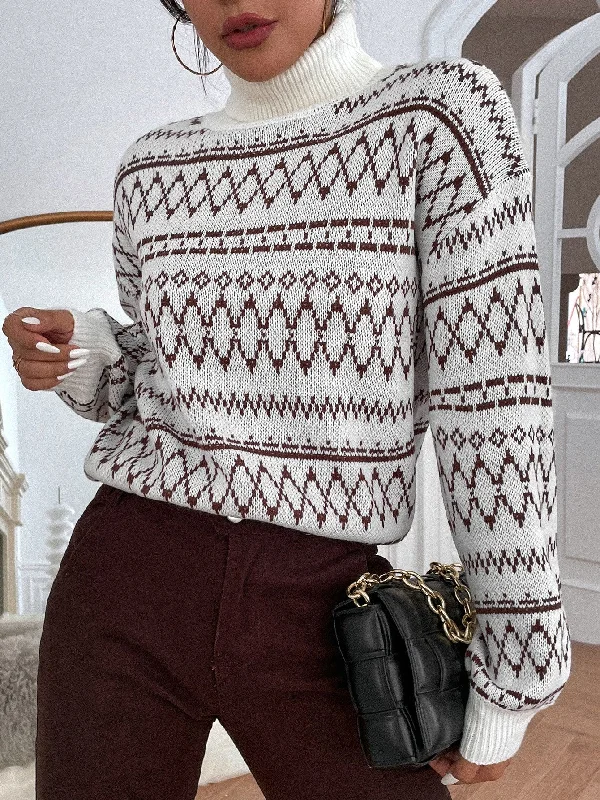Price Blitz Casual Geometric Long Sleeve High Neck Regular Women Sweater