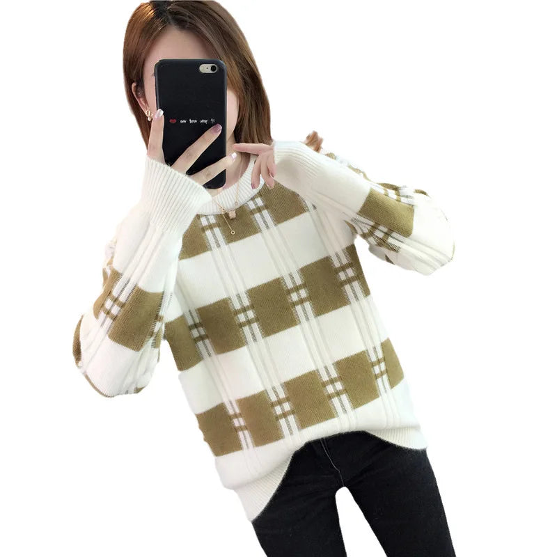 Hurry Up 2024 spring hot selling stripe crew neck custom fit long fashion lady sweater