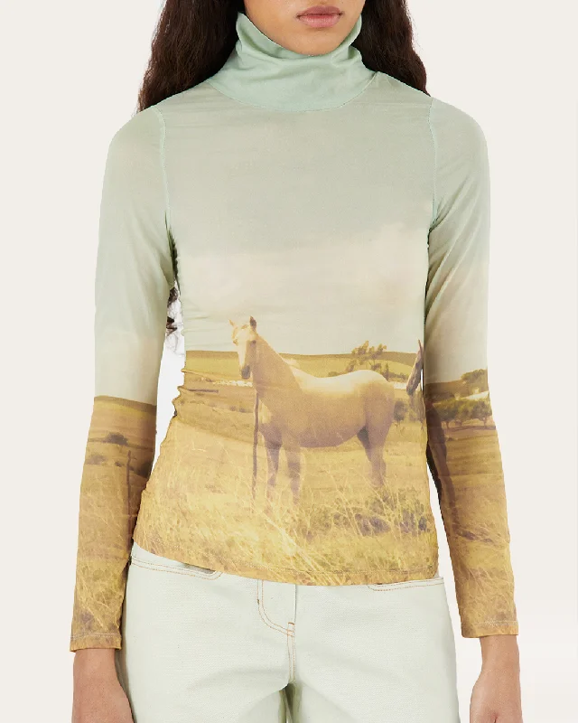Steal Deal Bronte Top Mesh Print Horse