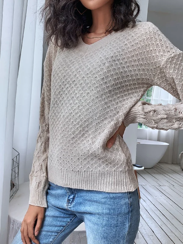 Special Savings Casual Plain Long Sleeve V Neck Regular Women Sweater
