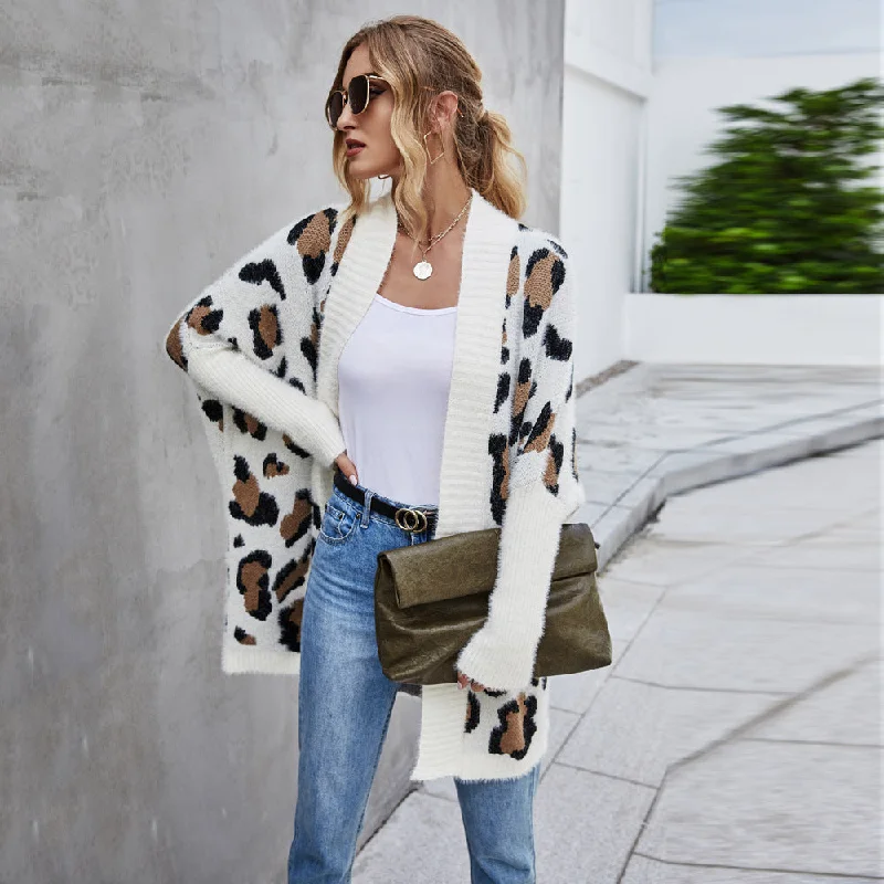 Weekend Specials to Enjoy Fashion Leopard Knit Sweater Cardigan Jackets Wholesale Womens Clothing N3824080900032