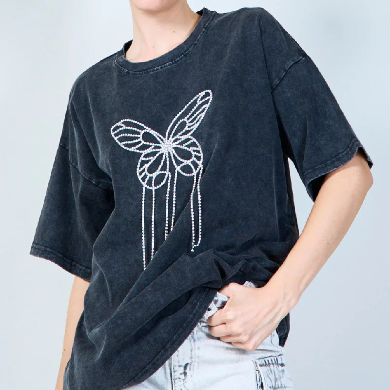 Sale Event Trendy t-shirt with embellished butterfly design wholesale