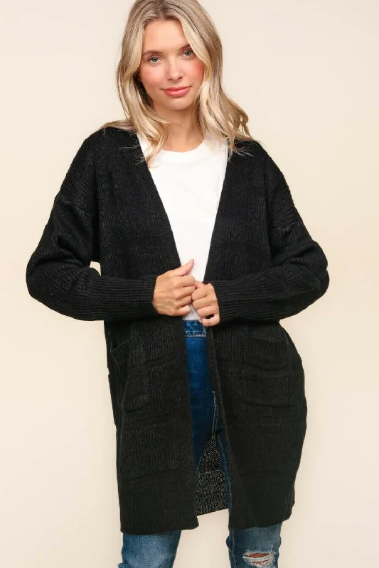 Shop the Weekend Away Haptics Stripe Textured Open Front Cardigan with Pockets