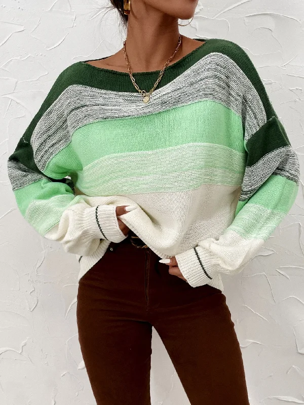 Final Markdown Casual Colorblock Long Sleeve Boat Neck Regular Women Sweater