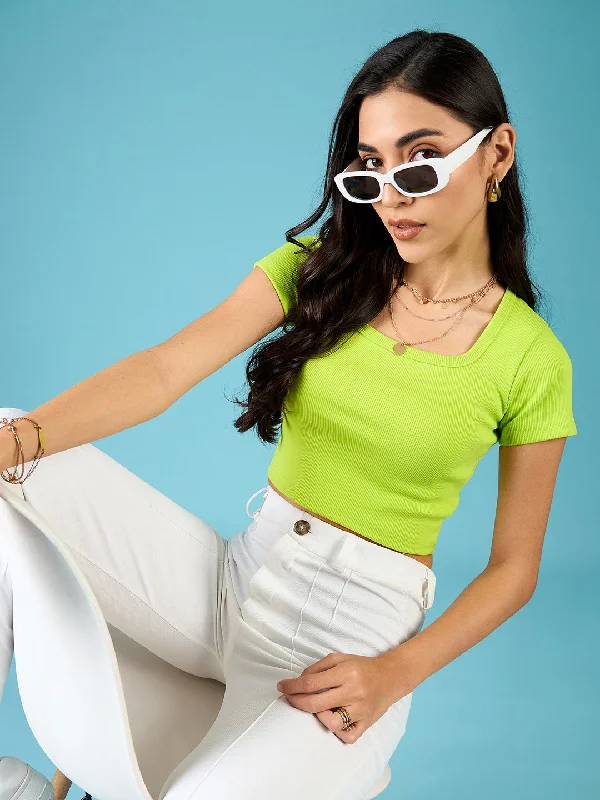 Stock Clearance Stretchable Ribbed Half Sleeve Crop Top
