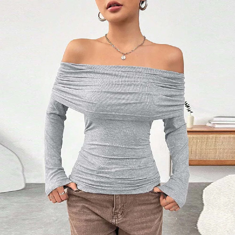 Doorbuster Deal Sexy Off-Shoulder Off-Shoulder Slim Knit Sweater Wholesale Womens Clothing N3824072000226