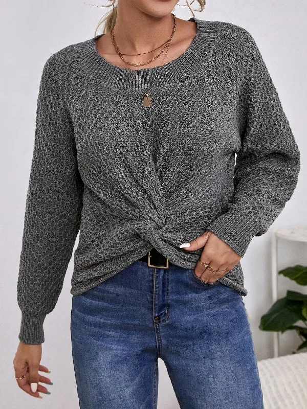 Exclusive Offer Casual Plain Twist Long Sleeve Scoop Neck Regular Women Sweater