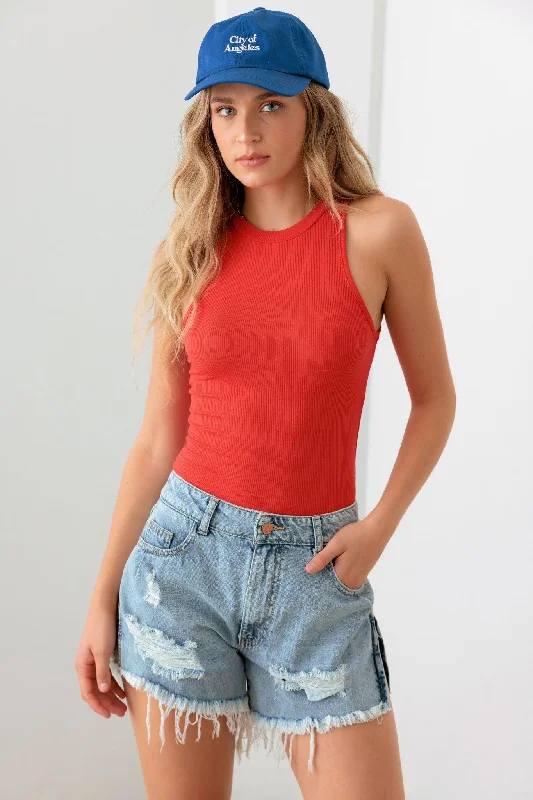 Quick Sale Sleeveless Ribbed Round Neck Bodysuit