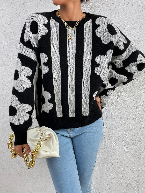 Mega Sale Casual Striped Long Sleeve Round Neck Regular Women Sweater