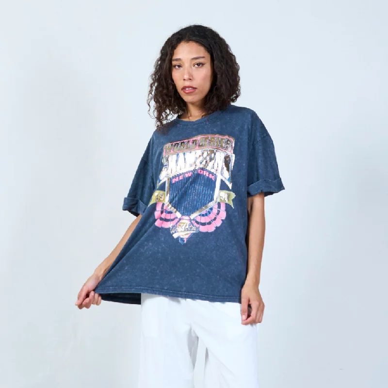 Limited Stock Basic washed black vintage championship graphic t-shirt wholesale