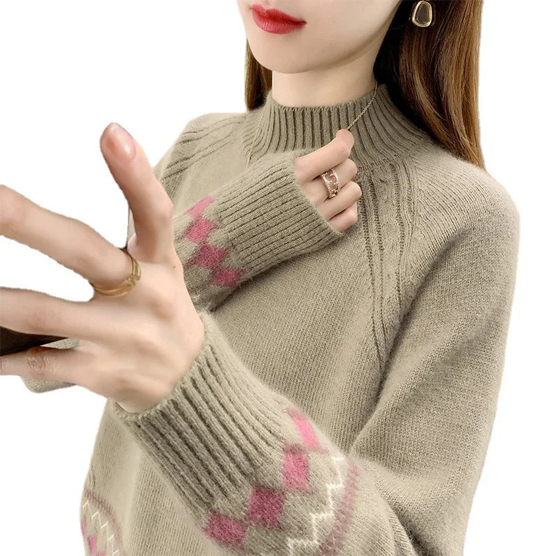 Weekend Deals to Brighten Your Day 2024 Spring women new arrival crew neck Smiling face Jacquard raglan sleeve oversize lady sweater pullover