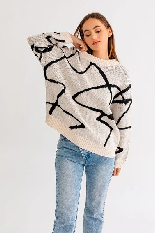 Year-End Clearance Abstract Pattern Oversized Sweater Top