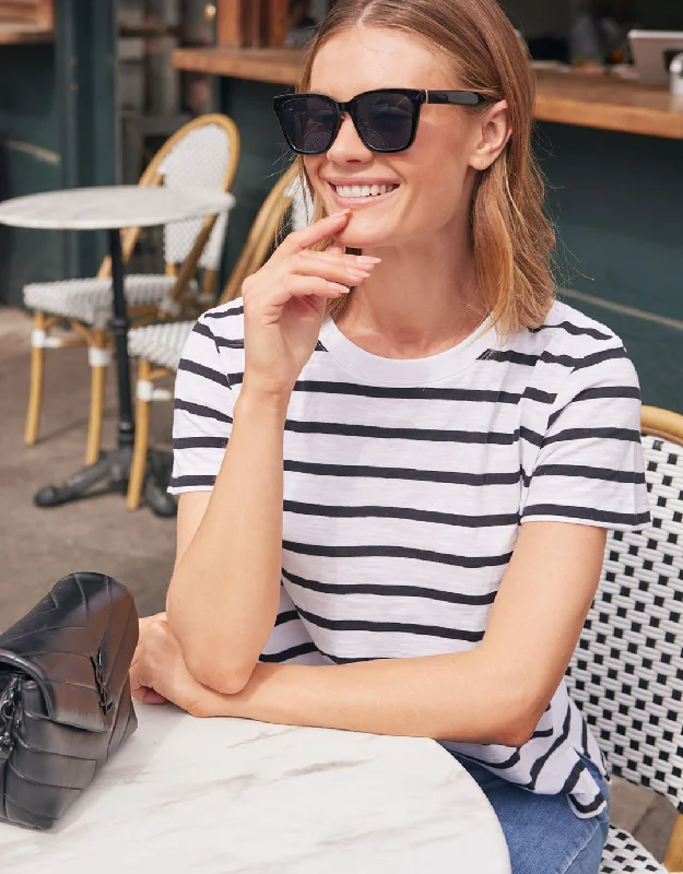 Super Discount Yasmin Crew Neck Tee - White/Black Stripe