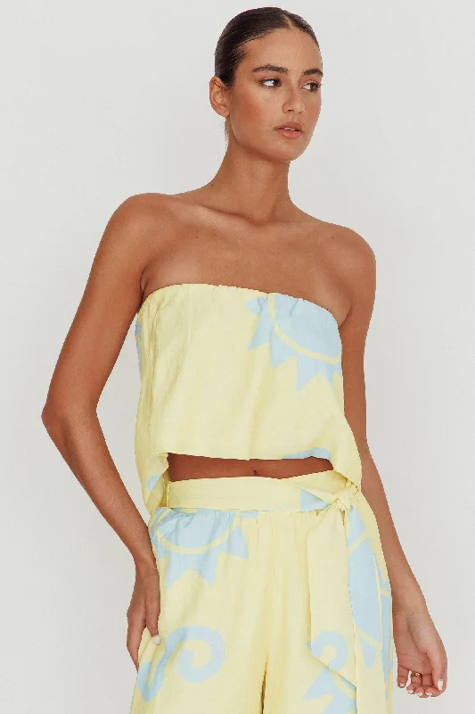 Savings Bonanza Nectar Sun Print Strapless Top Yellow