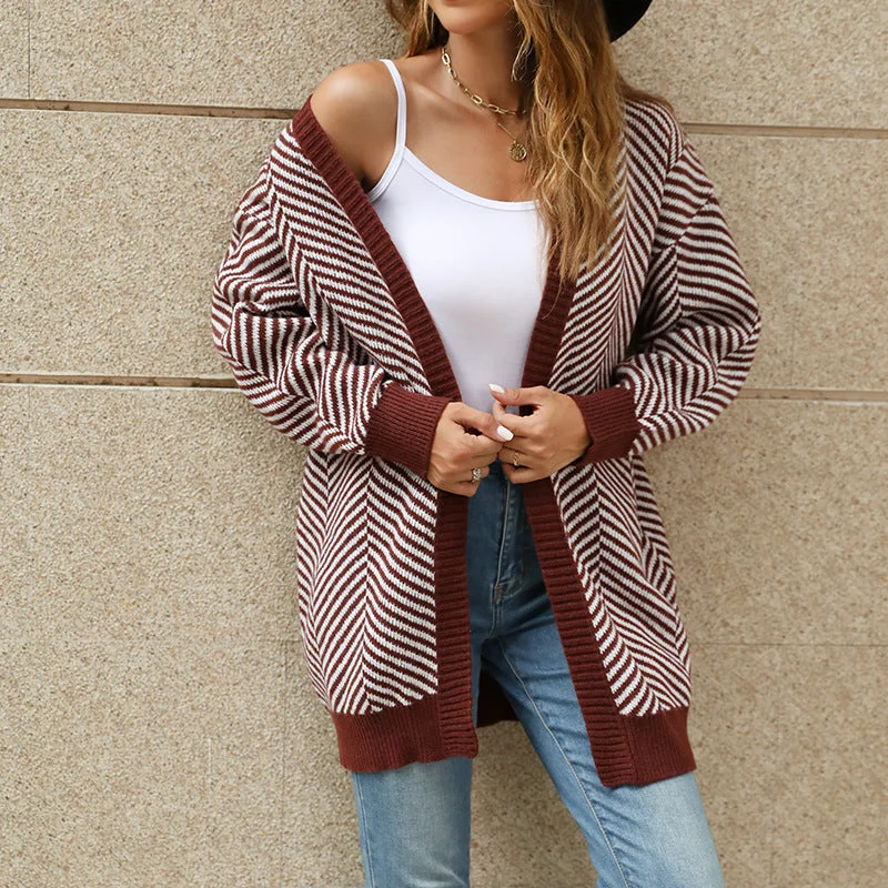 Epic Value Striped Clashing Colours Knitted Cardigan Sweater Wholesale Womens Clothing N3824091200146 Epic Value Striped Clashing Colours Knitted Cardigan Sweater Wholesale Womens Clothing N3824091200146