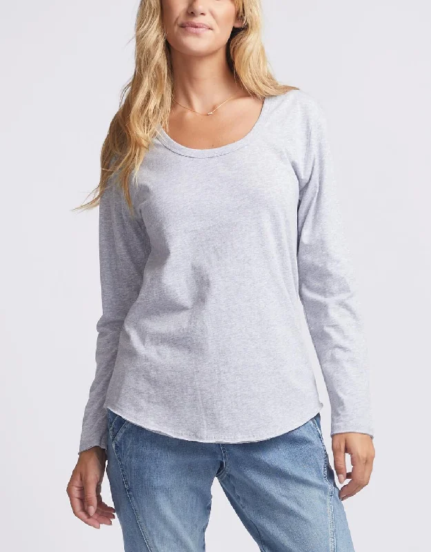 Huge Discounts Original Round Neck Long Sleeve T-Shirt - Grey Marle
