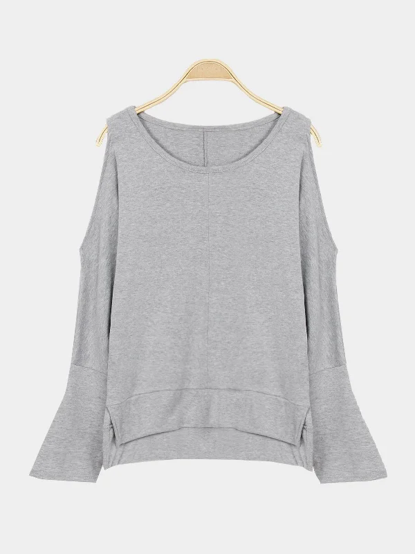 Weekend Bargains to Savor Custom Cold Shoulder Long Sleeve Grey T-Shirt